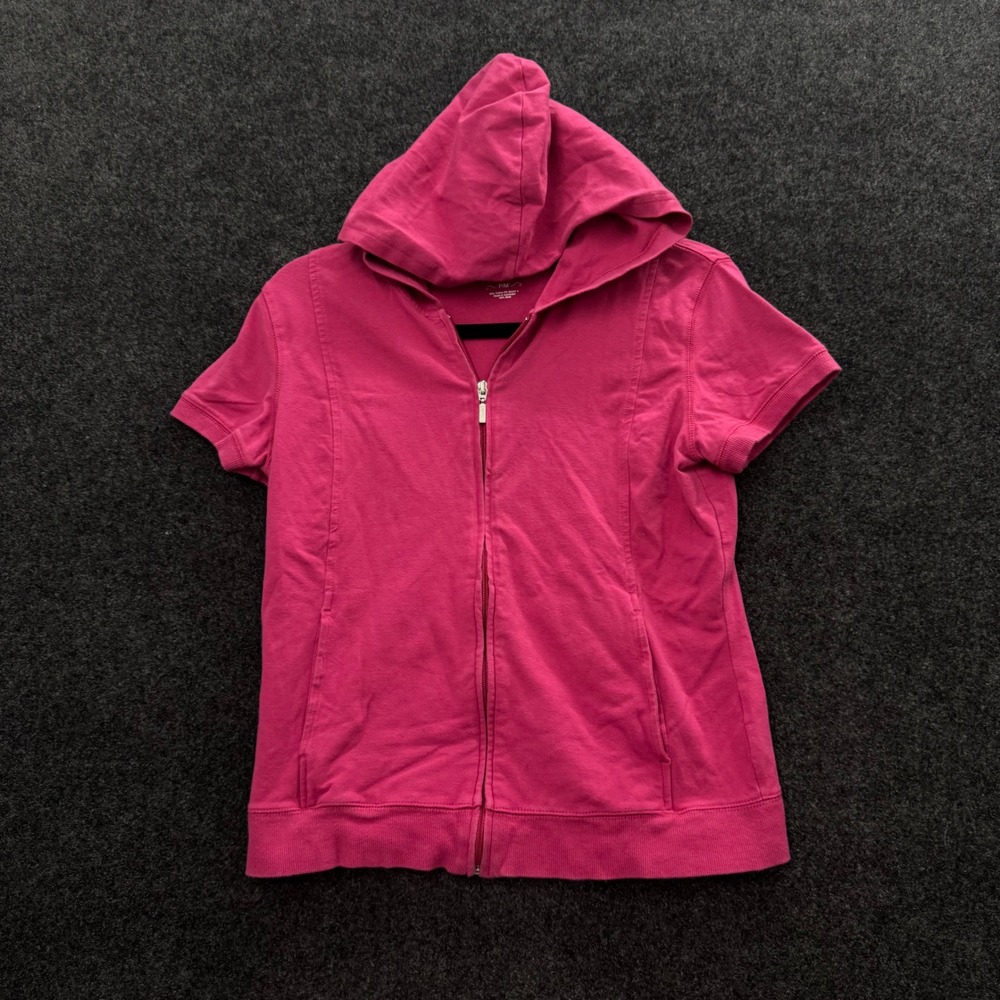 Style & Co Sport Pink Short Sleeve Zip Up Hoodie Y2K Petite Medium P/M